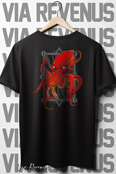 Vordevia Crna Oversize kroj Octopus Štampano okrugla kragna T-shirt