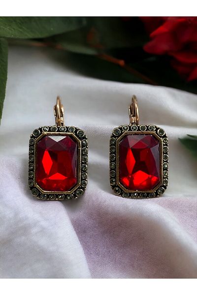 FAYRA ACCESSORIES Crystal Stone Detailed Baguette Earrings