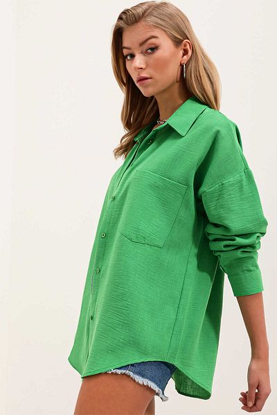Nisa Luxury Boutique Cămașă oversize din in - un singur buzunar