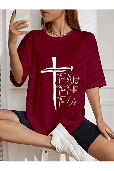 LAND MODA Υπερμεγέθη μπλουζάκι με στάμπα The Way The Truth The Life