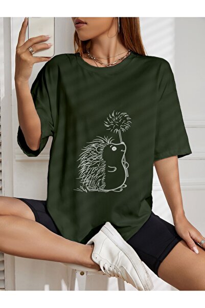 LAND MODA Χαριτωμένο μπλουζάκι με στάμπα Hedgehog Oversize