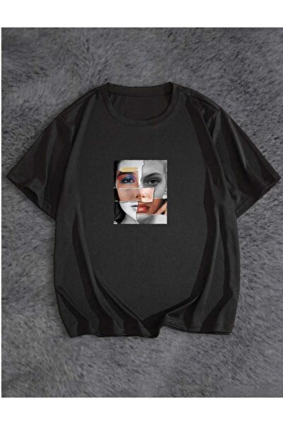 PERISENSE تي شيرت كبير الحجم بنمط وجه إطار للرجال والنساء