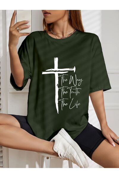 LAND MODA Υπερμεγέθη μπλουζάκι με στάμπα The Way The Truth The Life