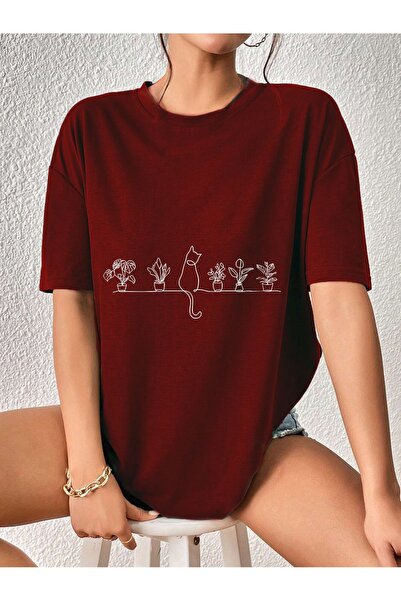 LOTS MODA Μπλουζάκι Cat Printed Oversize - Καθισμένο στο ράφι