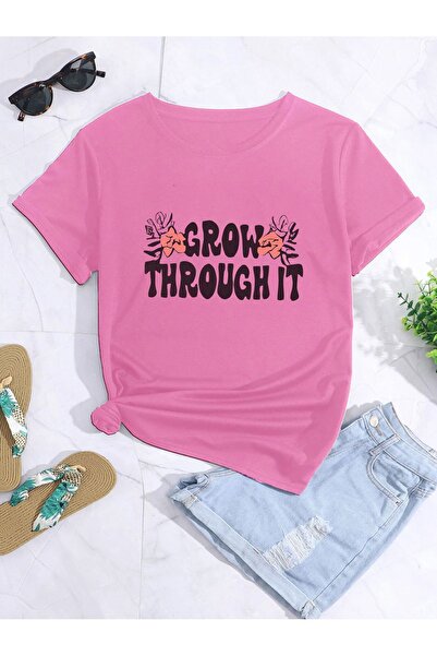 LAND MODA Υπερμεγέθη μπλουζάκι με στάμπα "Grow Through It".