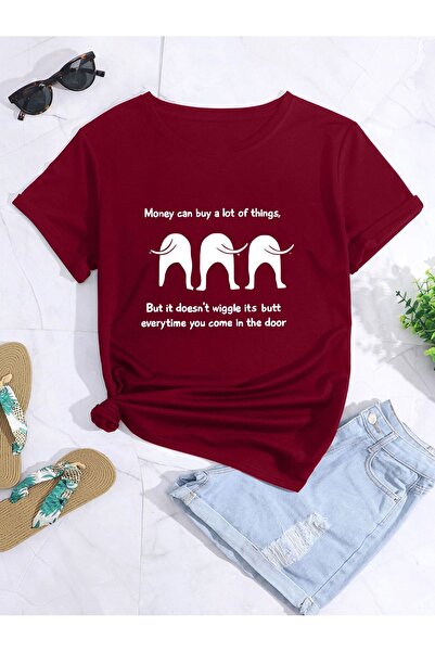 LAND MODA Μπλουζάκι με στάμπα μεγάλου μεγέθους - "Money Can Buy A Lot of Things"