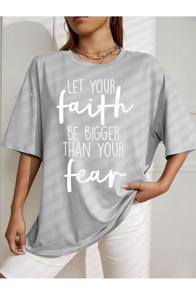 LAND MODA Υπερμεγέθη μπλουζάκι με στάμπα "Let Your Faith Be Bigger Than Your ...