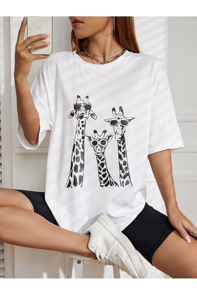 LAND MODA Μπλουζάκι με στάμπα Giraffe Oversize