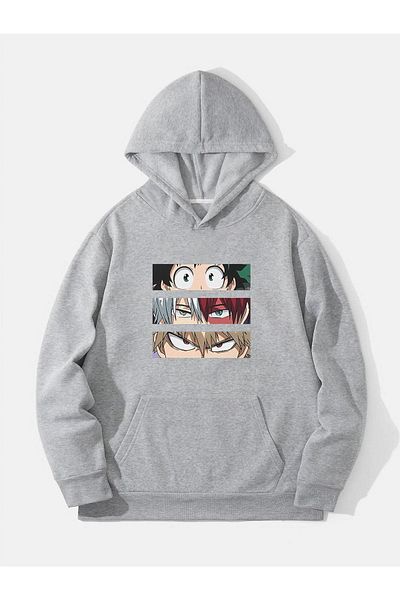 LAND MODA Naruto My Hero Academia Gray Hooded Anime Sweatshirt
