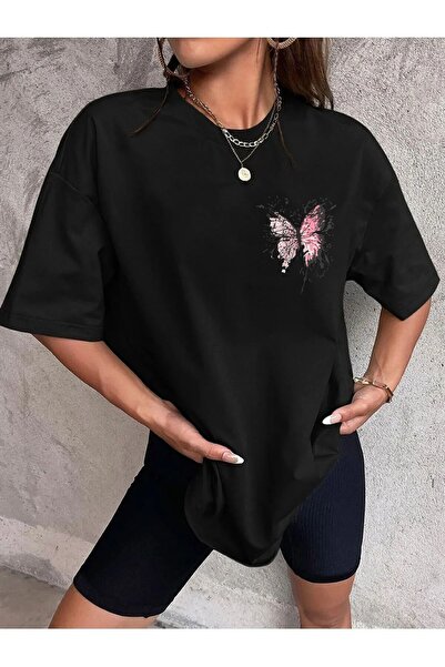 LAND MODA Γυναικείο μπλουζάκι με στάμπα πεταλούδας