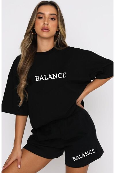 LAND MODA Σετ σορτς και μπλουζάκι Oversize - Balance Printed