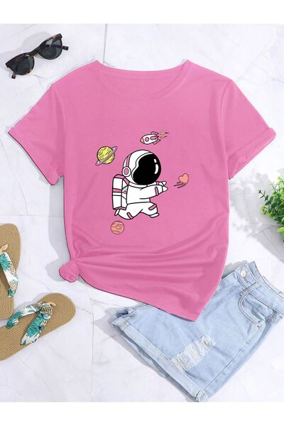 LAND MODA Oversized astronaut Printed T-SHIRT Printed