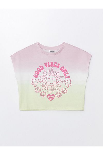 LC Waikiki Crop-T-Shirt für Mädchen mit Rundhalsausschnitt – bedruckt, kurze Ärmel