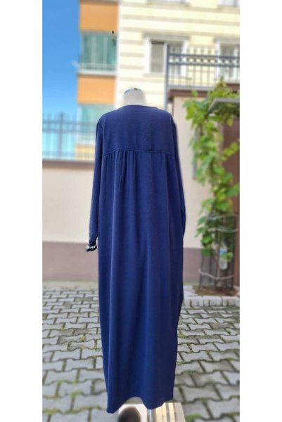 SAYUKER SHOP Ayrobin Fabric Dark Blue Summer Dress That Doesn't Show Inside - Hijab with Tile Tile Robe