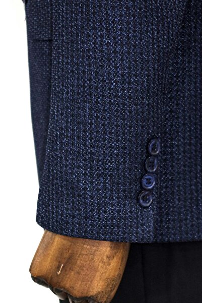 Wessi Kazayağı Desenli Lacivert Erkek Kruvaze Ceket - Wessi