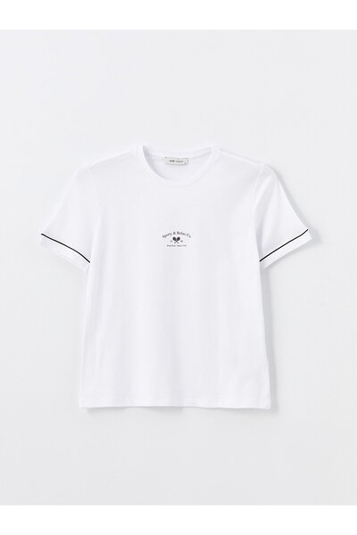 LC Waikiki Bisiklet Yaka Baskılı Kısa Kollu Kadın Tişört