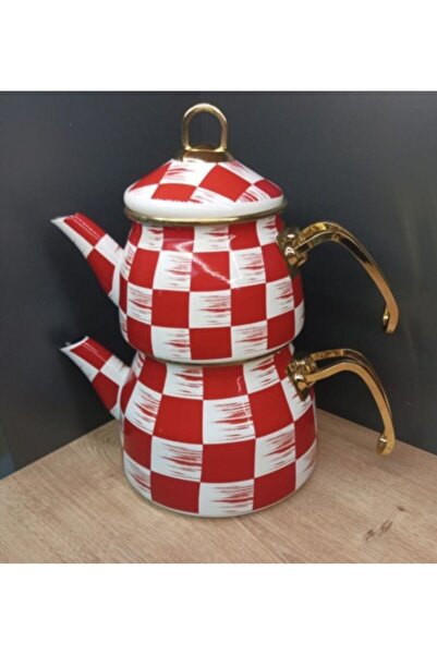 Days In Colours Emaye Estella Çaydanlık Kırmızı Damalı(1 Lt-2,1 Lt