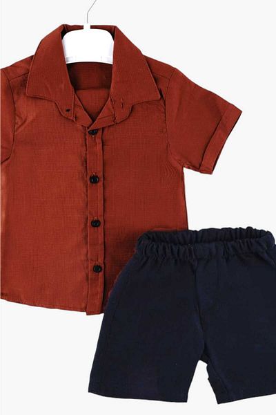 dinamik çocuk Boys' Thin Summer Satin Shirt and Shorts Set - Short Sleeve, Holiday Full Fit