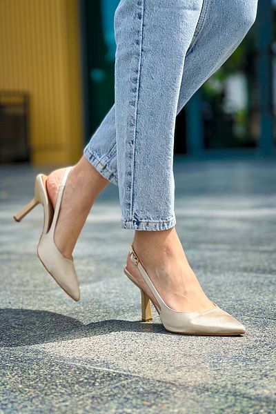 Buem Satin ultra-chic - Pantofi casual de damă cu toc cu vârf ascuțit și toc deschis
