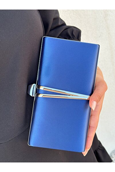 Sh Poly Синій атласний вечірній костюм - сумка через плече з ланцюжком і аксесуарами