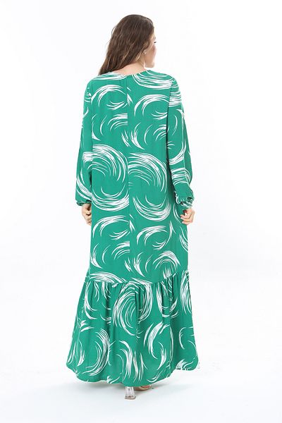 Şans Πράσινο μακρυμάνικο φόρεμα Viscose Plus Size με φούστα με στρώσεις - 65N33526