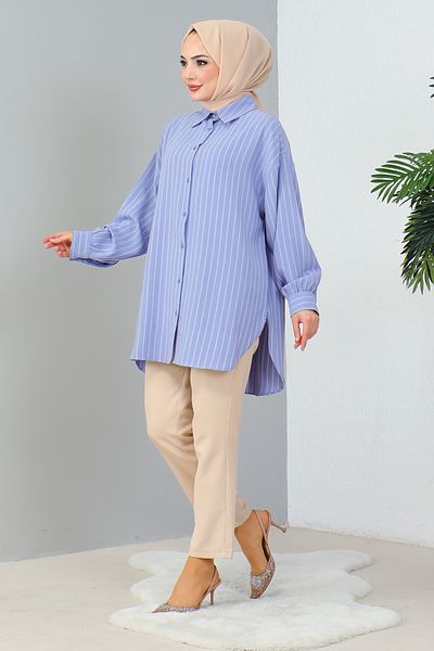 MODAQU Μπλε ριγέ πουκάμισο casual
