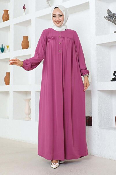 SGS Φόρεμα από βισκόζη Dusty Rose - Μισό κουμπί