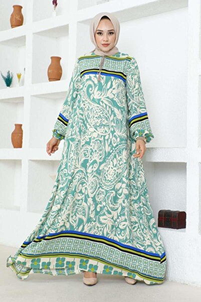 SGS Πράσινο φόρεμα βισκόζης - Λεπτομέρεια με φούντα