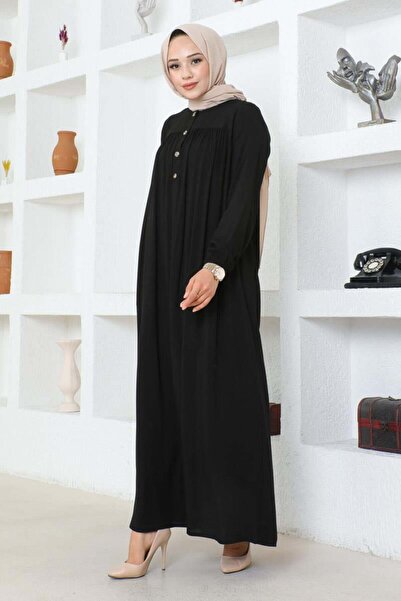 SGS Black Viscose Dress - Half Buttoned