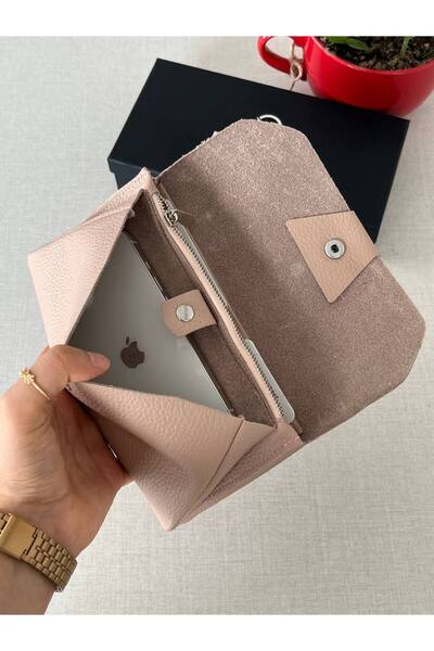 DERKON Natural Model Genuine Leather Wallet with Phone Compartment - Powder Pink