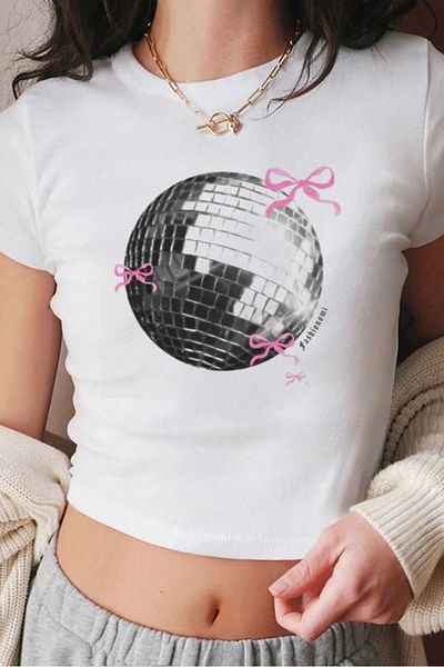 EFBUTİK Λευκό Disco Bows Crop