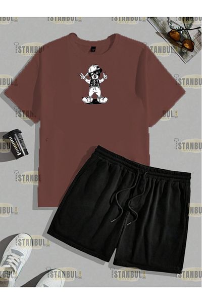 aynewmoda Комплект тениска и шорти с щампа на Happy Street Bear