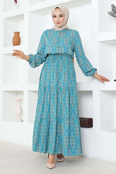 SGS Φόρεμα από βισκόζη με ΜΠΛΕ σχέδιο - με κορδόνια