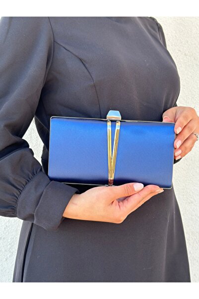 Sh Poly Синій атласний вечірній костюм - сумка через плече з ланцюжком і аксесуарами