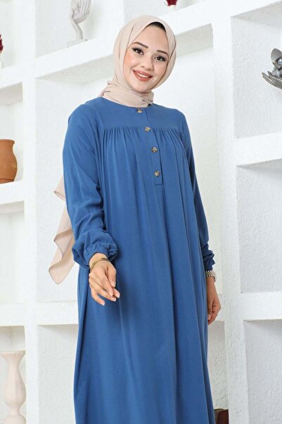 SGS Φόρεμα από βισκόζη - Μισό κουμπωτό, INDIGO