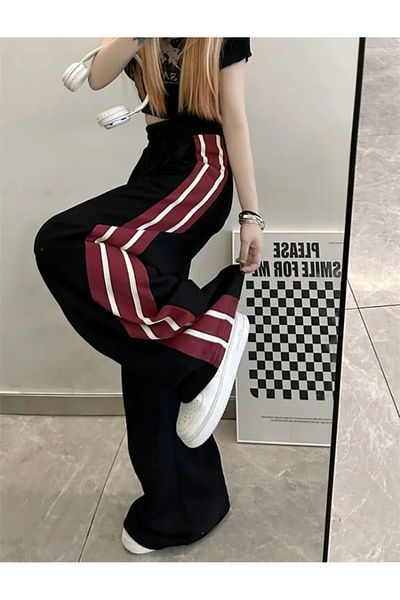 DENİKK Harajuku Black Oversize Sweatpants - Zip Detail and Double Stripe