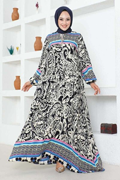 SGS Φόρεμα από βισκόζη ΣΚΟΥΡΟ ΜΠΛΕ - Λεπτομέρεια με φούντα