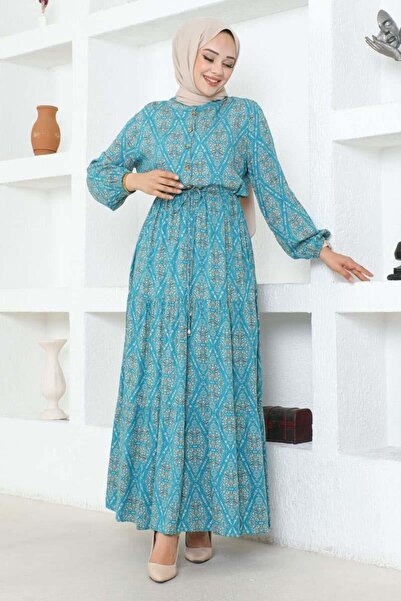 SGS Φόρεμα από βισκόζη με ΜΠΛΕ σχέδιο - με κορδόνια