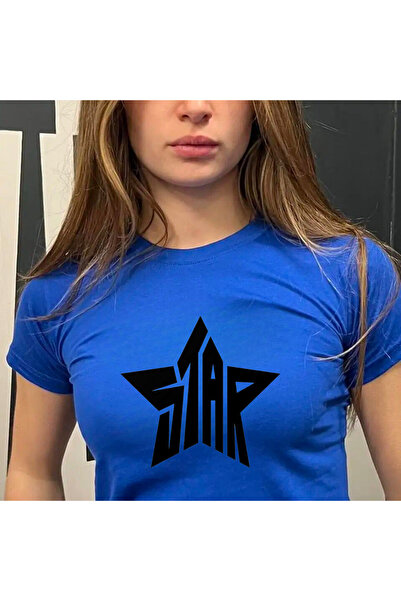 Violon Blue Star Written Model Women's Crop Body T-Shirt