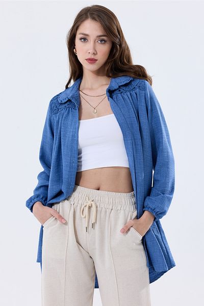 MD trend Oversize λινό τουνίκ - Γυναικείο, Δαντελένιο πουκάμισο με λεπτομέρειες