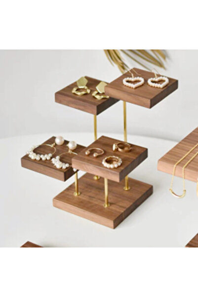 Tiydem 4 Katmanlı  Ahşap Takı sergileme Standı, Teşhir Podyumu, Kolye Küpe Bi...