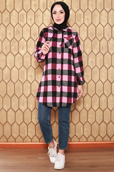 Genel Markalar Ekose Desenli Tesettür Kap PEMBE