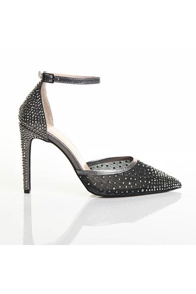 Sevim Ayakkabı Women's Evening Dress Anthracite Stone Stiletto Shoes
