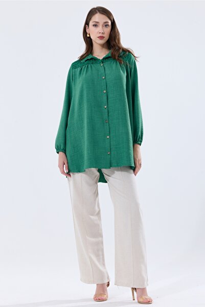 MD trend Oversize Linen Tunic - Women's, Lace Detailed Shirt