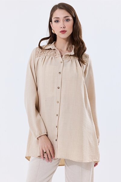 MD trend Oversize Linen Tunic - Women's, Lace Detailed Shirt