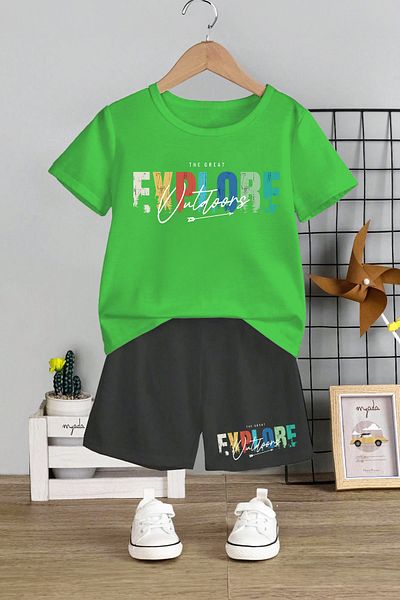 MYADA Explore Printed 2-Piece Kids Set - Crew Neck and Elastic Shorts 11202