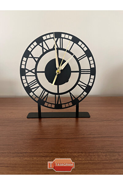 TASAGRAM Retro Görünümlü Roma Rakamları Ile Şık Metal Siyah Gri Dekoratif Mas...