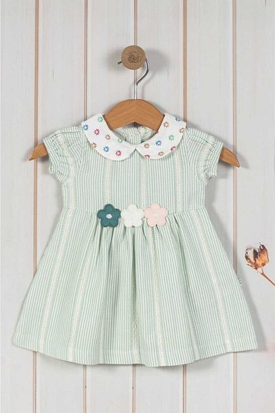 dinamik çocuk 100% Cotton Baby Collar Floral Dress for Baby Girl/Child - Organic Gathered Sleeve