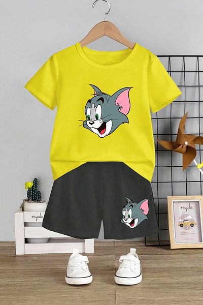 MYADA Crew Neck Elastic Shorts Tom Cartoon Printed Children's Set - 12438