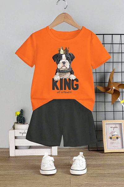 MYADA Set pentru copii cu imprimeu King Dog - Decolteu, text cuteness, set de 2 12786